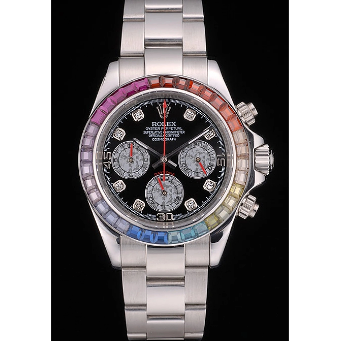 Aaa replica watch Steep Daytona Rainbow Dial 80250 Strap Bezel Stainless Cosmograph Black Crystals Rolex 1013